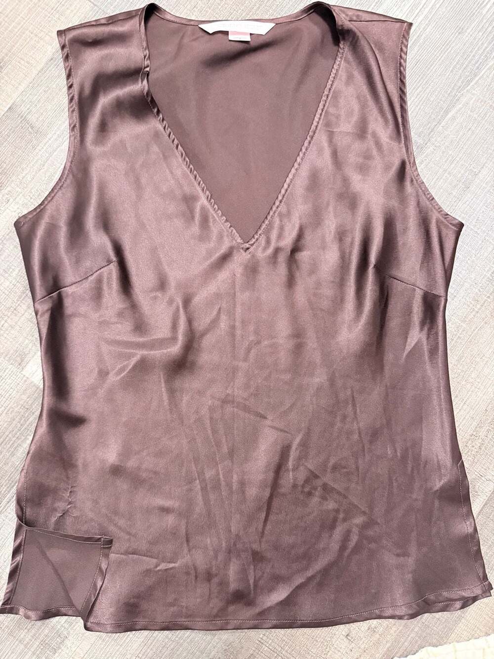 Victoria's Secret Women's Brown Satin V-Neck Sleeveless Tank Top